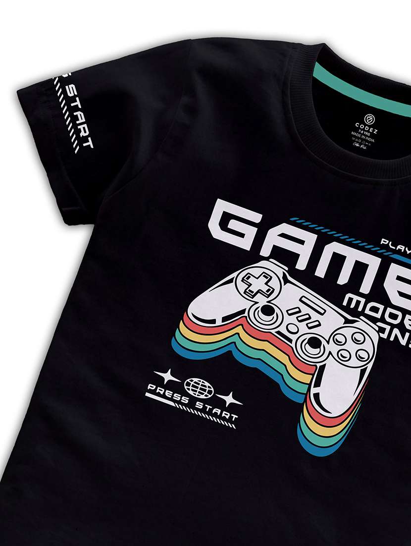 black front printed casual t-shirt - 21098911 -  Standard Image - 2