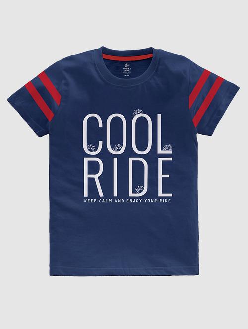 navy blue front printed casual t-shirt - 21098921 - Standard Image - 0