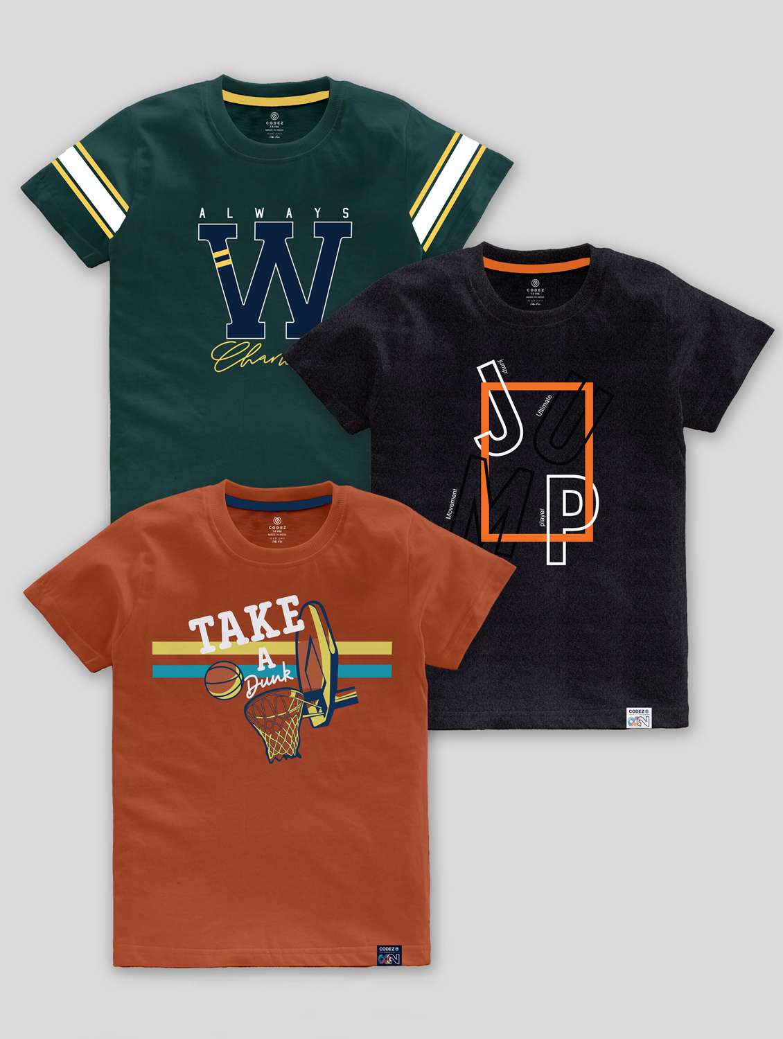 boys round neck printed set of 3 regular t-shirt