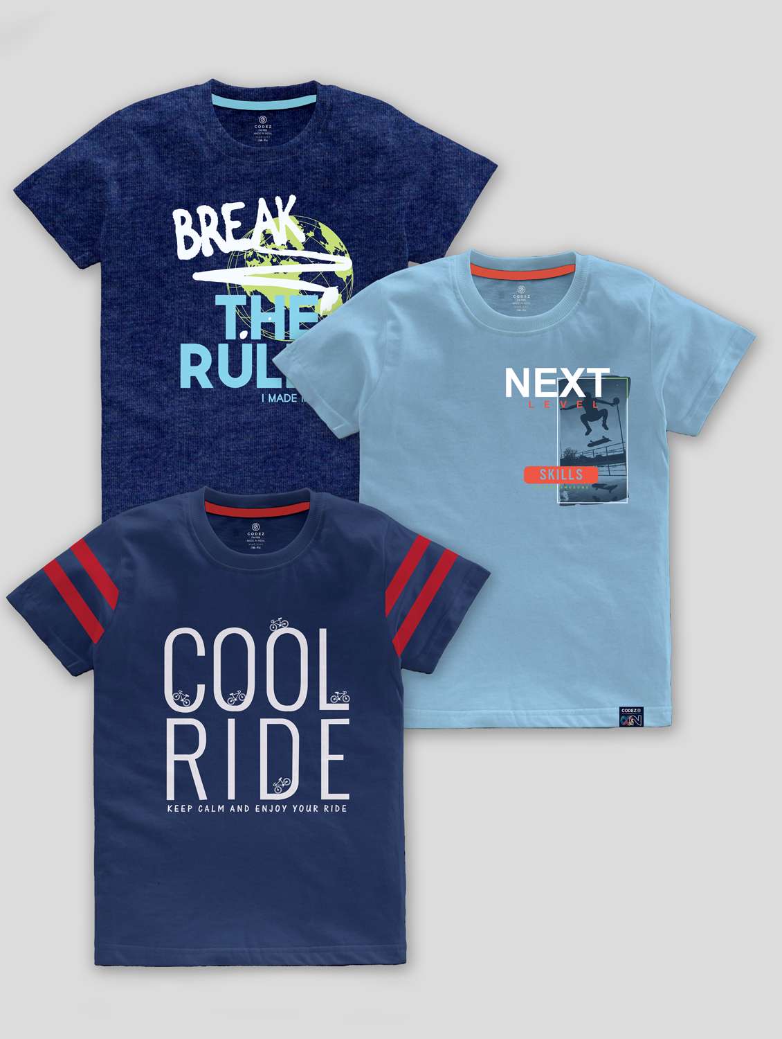 boys round neck printed set of 3 regular t-shirt