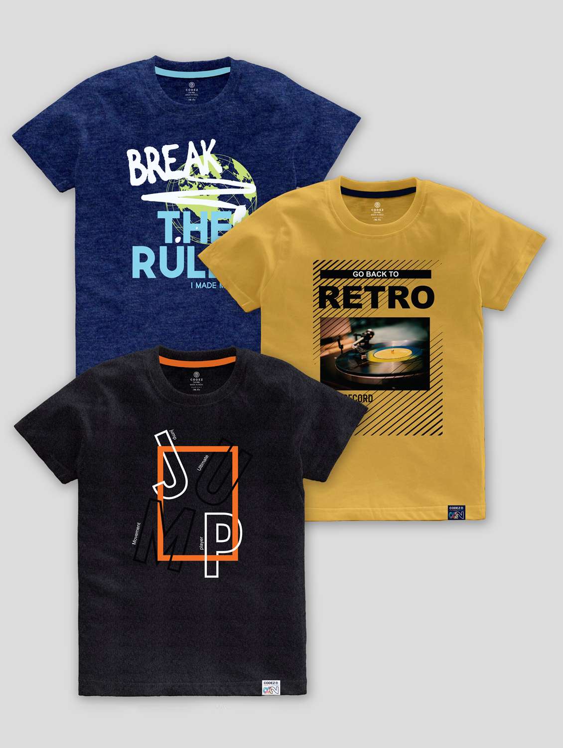 boys round neck printed set of 3 regular t-shirt