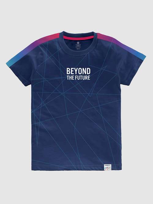 Boys Round Neck Typographic Regular T Shirt