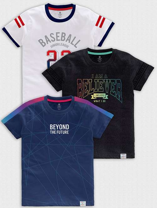 Pack Of 3 Multi Colored Front Print T Shirt