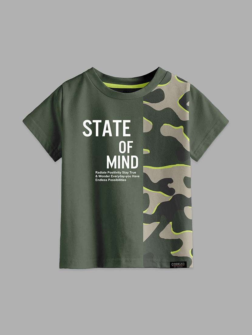 olive green front printed t-shirt