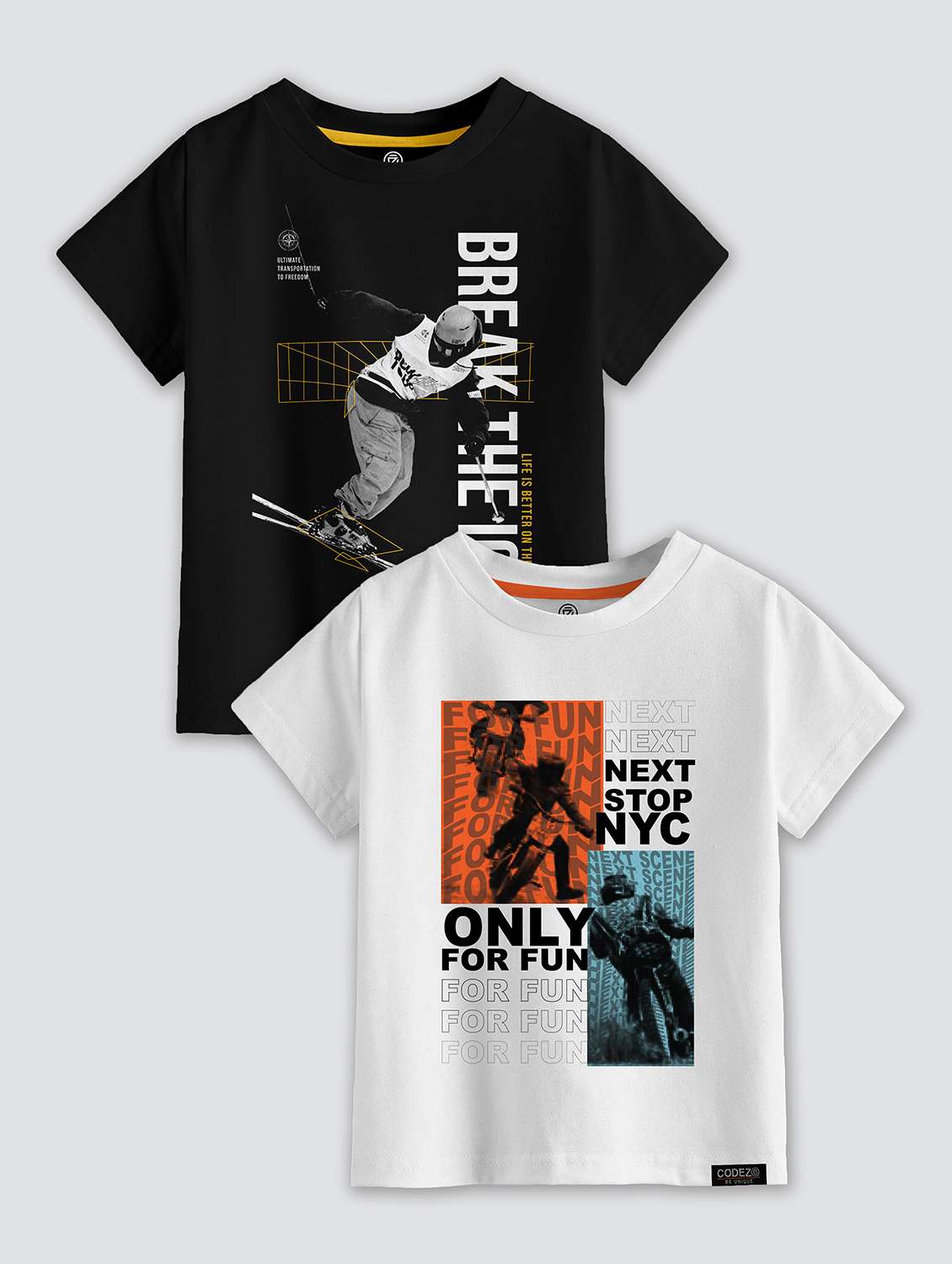 boys round neck printed set of 2 regular t-shirt