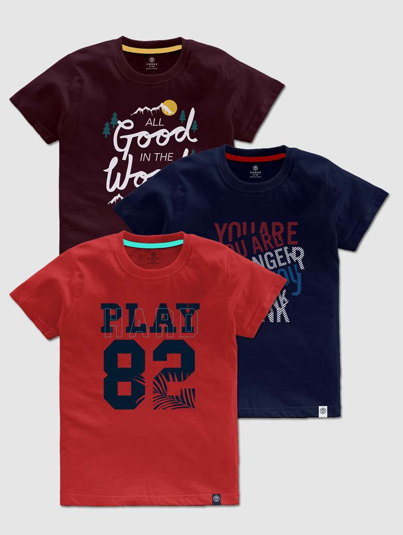 pack of 3 multi colored front print t-shirt