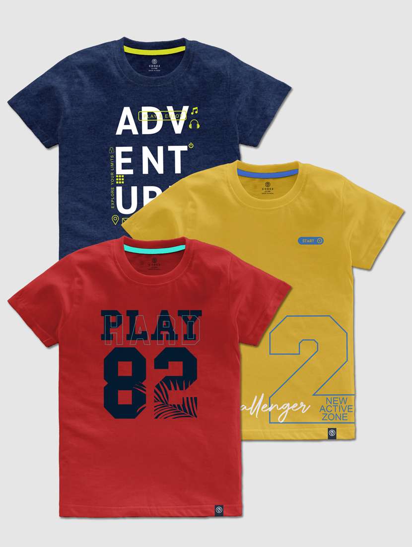 pack of 3 multi colored front print t-shirt
