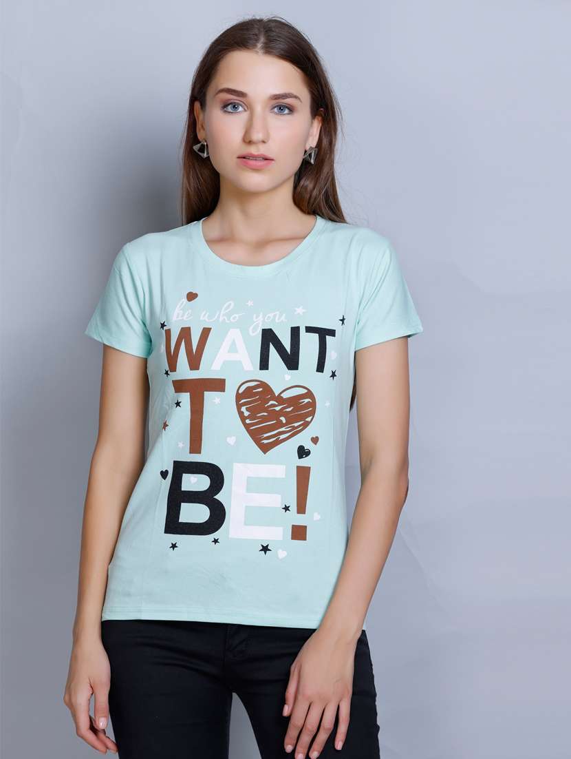 women front print round neck t-shirt