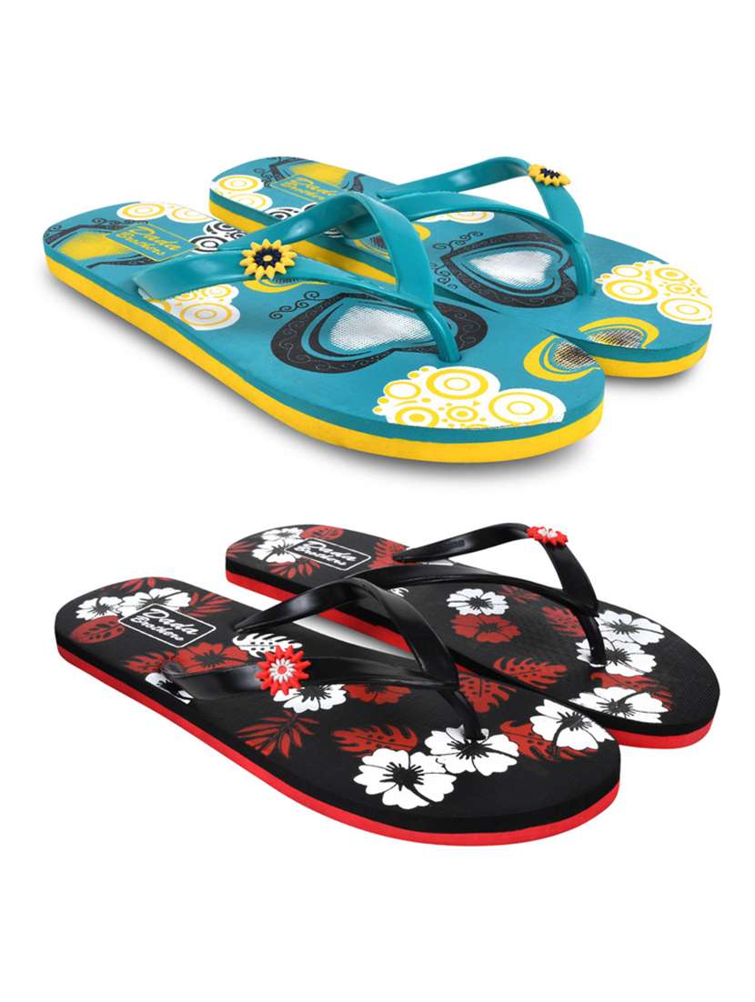 multicolored printed set of 2 slippers flip flop