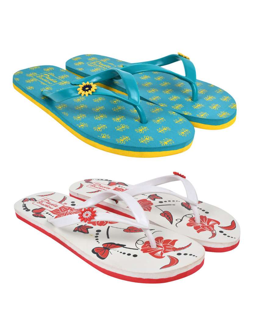 multicolored printed set of 2 slippers flip flop