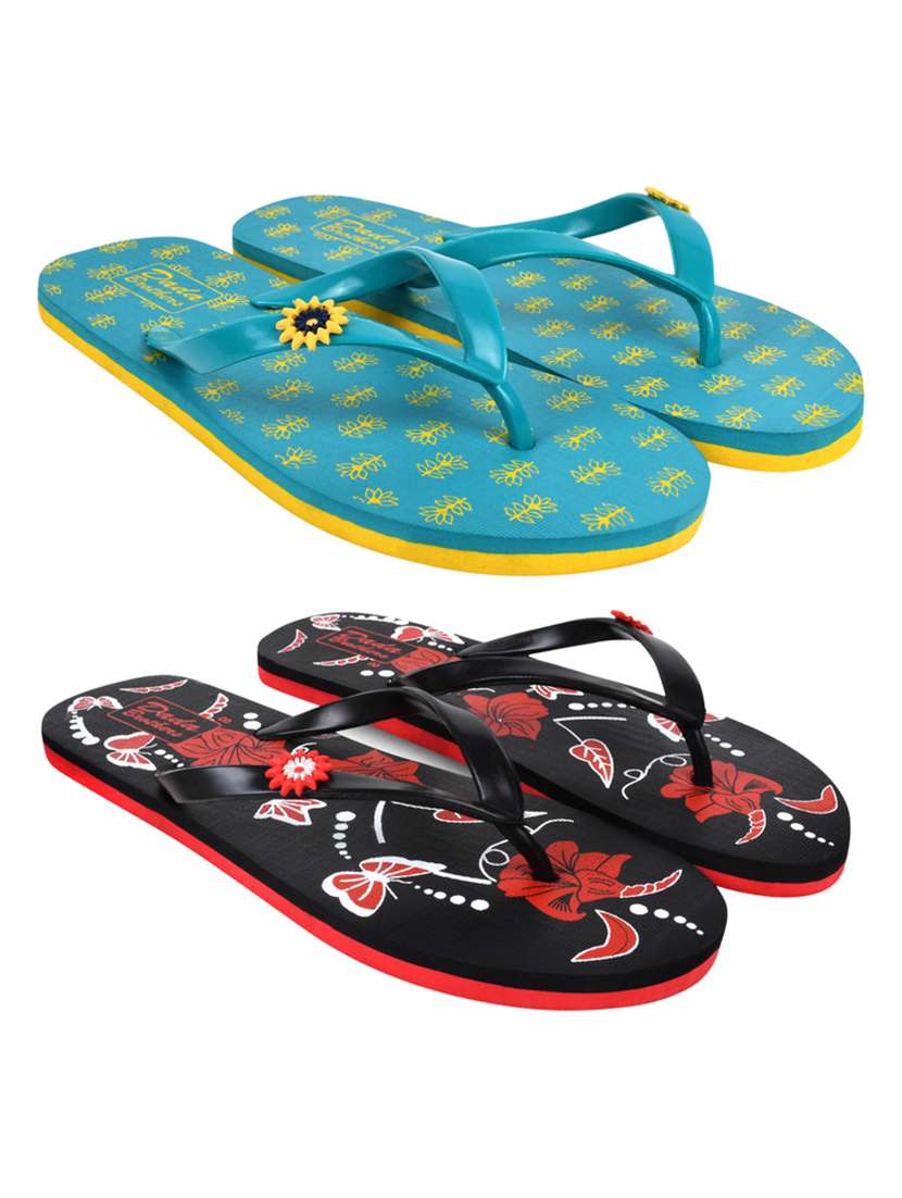 multicolored printed set of 2 slippers flip flop