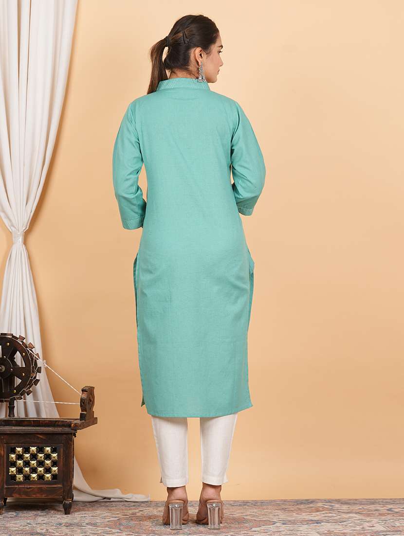 women three quarter sleeve straight kurta - 21100066 - Standard Image - 2