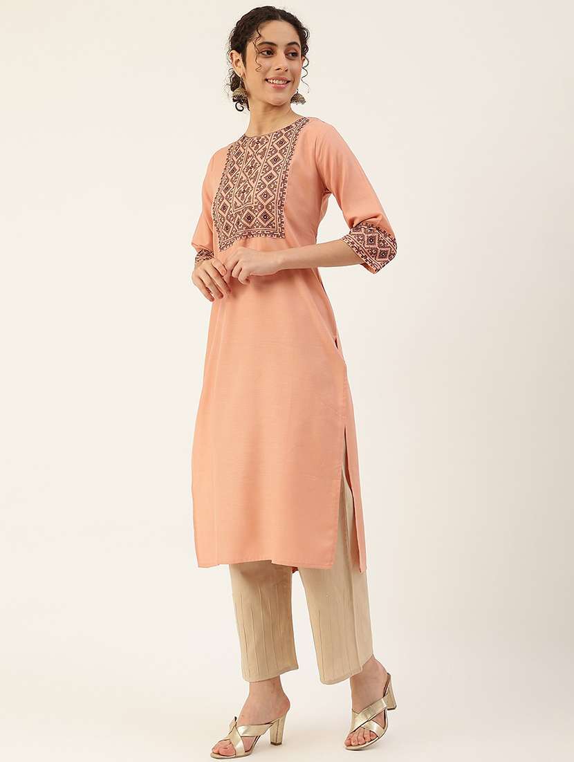 women three quarter sleeves staright kurta - 21100462 -  Standard Image - 2