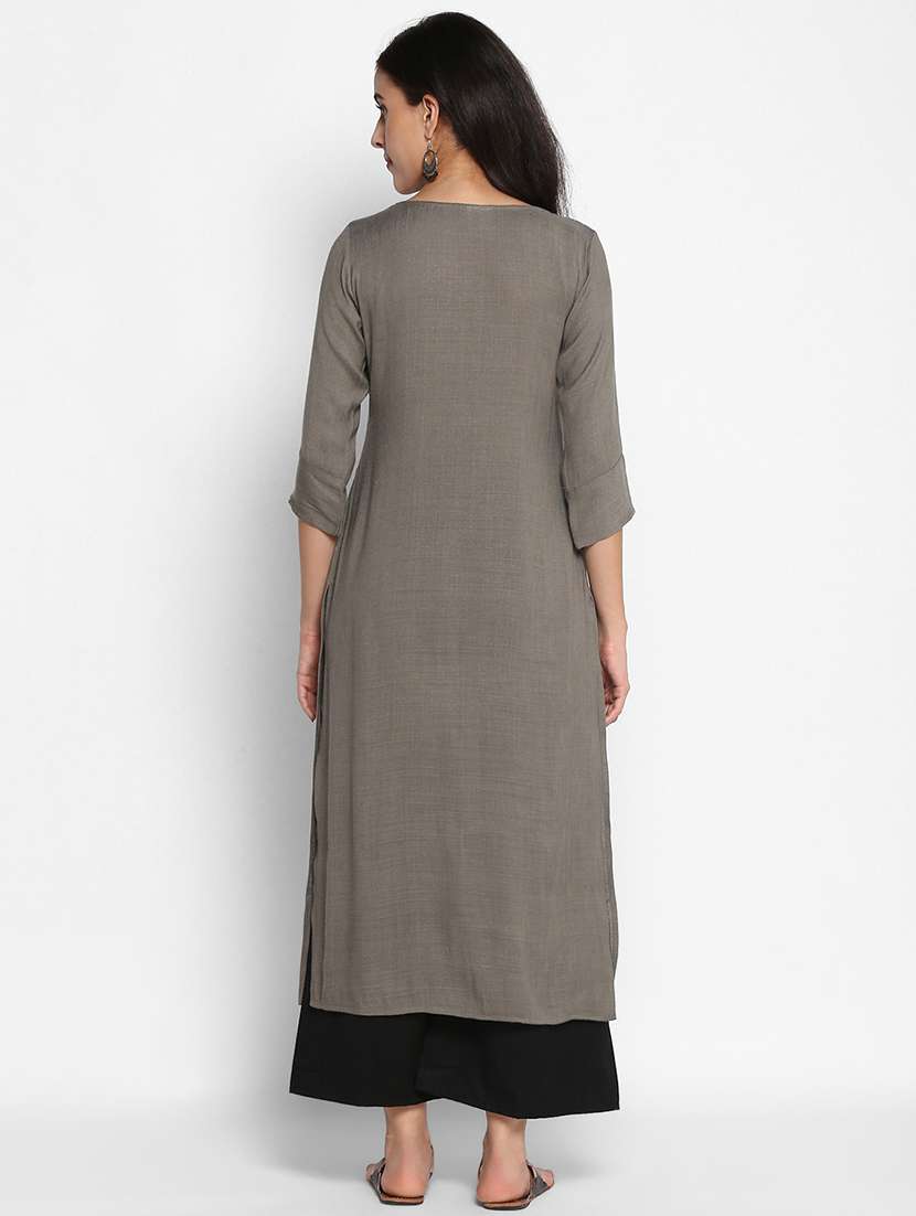 women three quarter sleeves straight kurta - 21100465 - Standard Image - 2