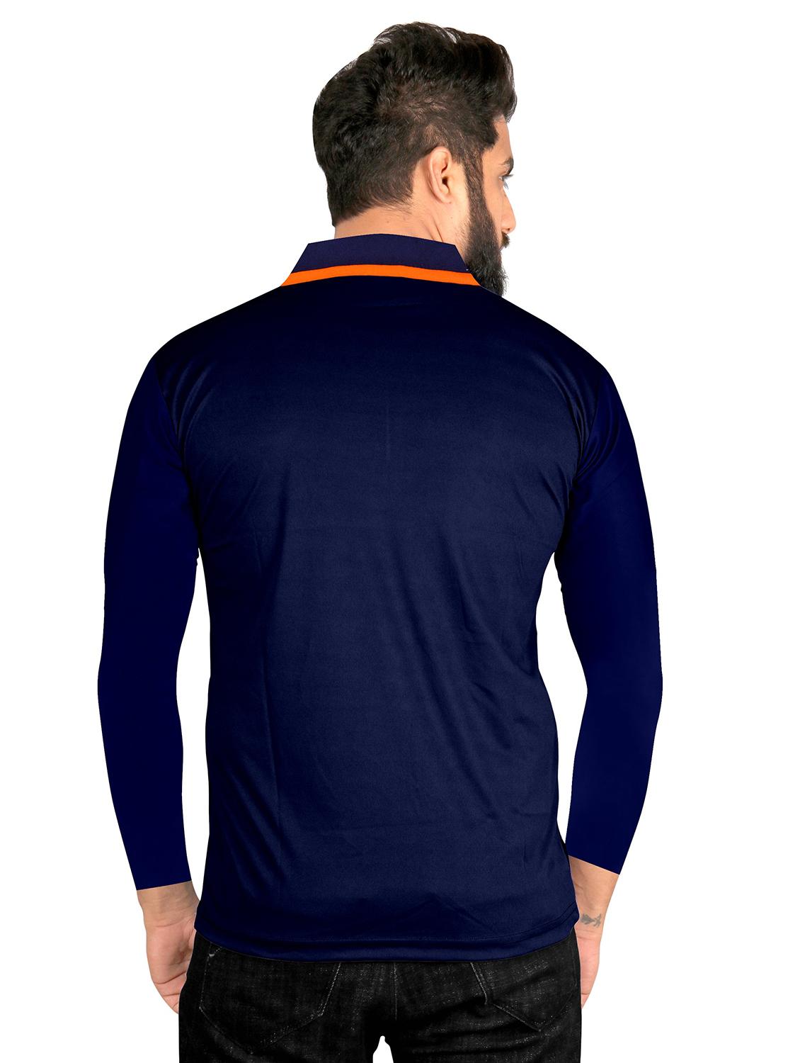 men navy blue front printed polo t-shirt - 21101127 - Standard Image - 2