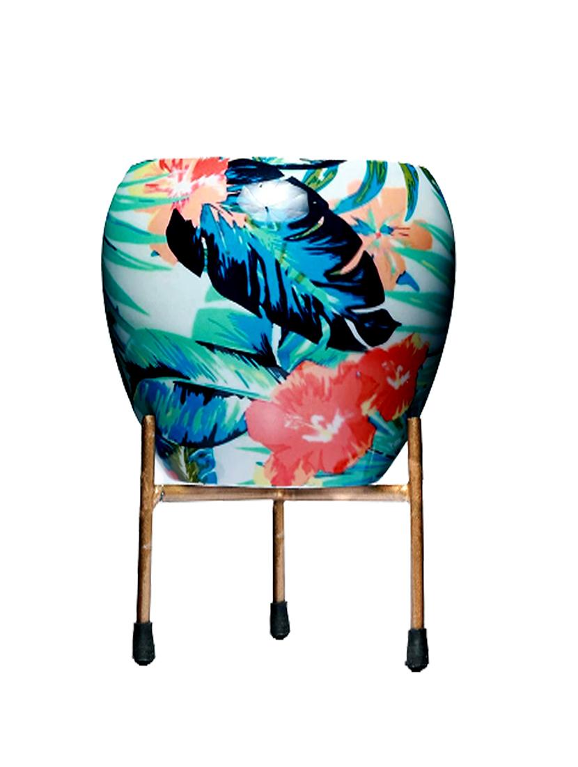 homssy printed metal planter with tripod metal stand multicolour leaf - 21101670 - Standard Image - 2