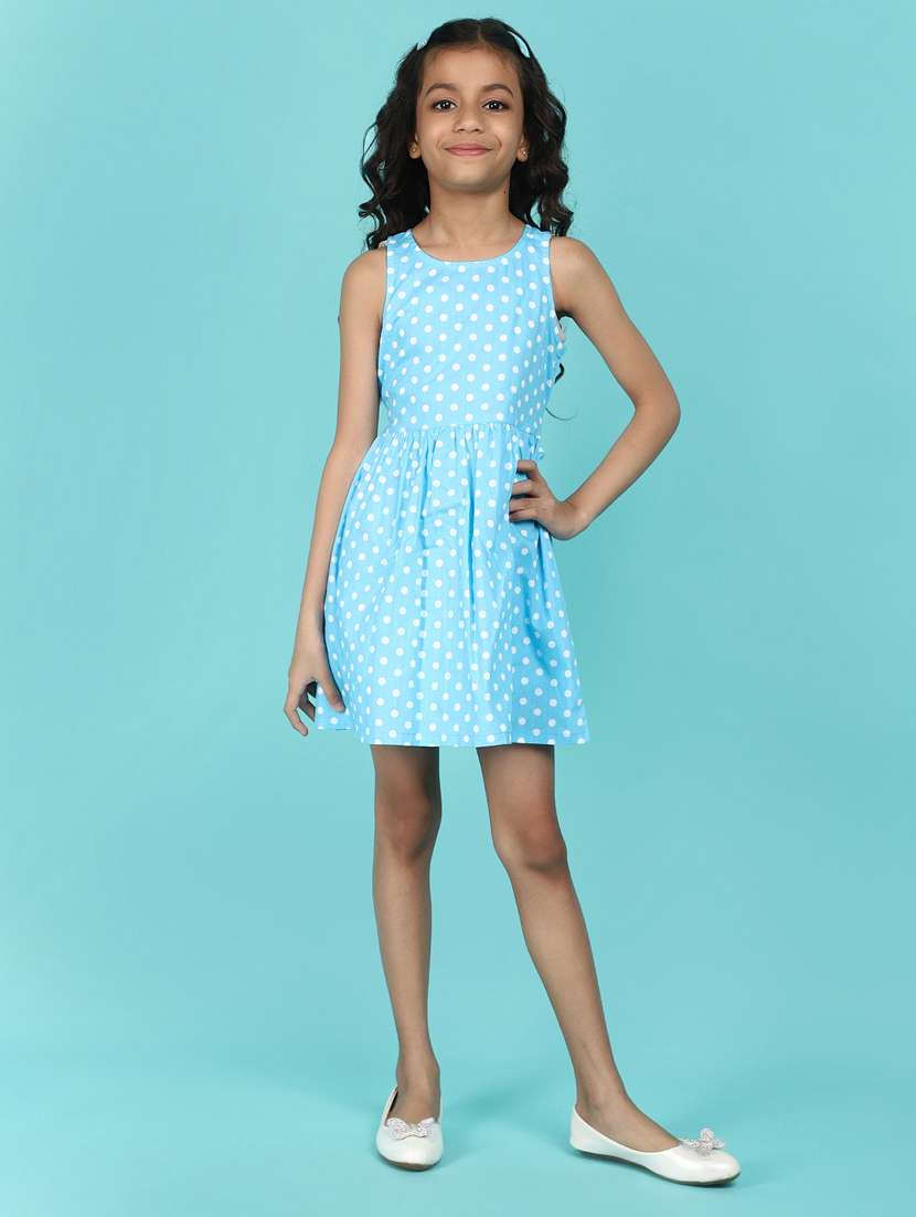 blue printed acrylic blend frock