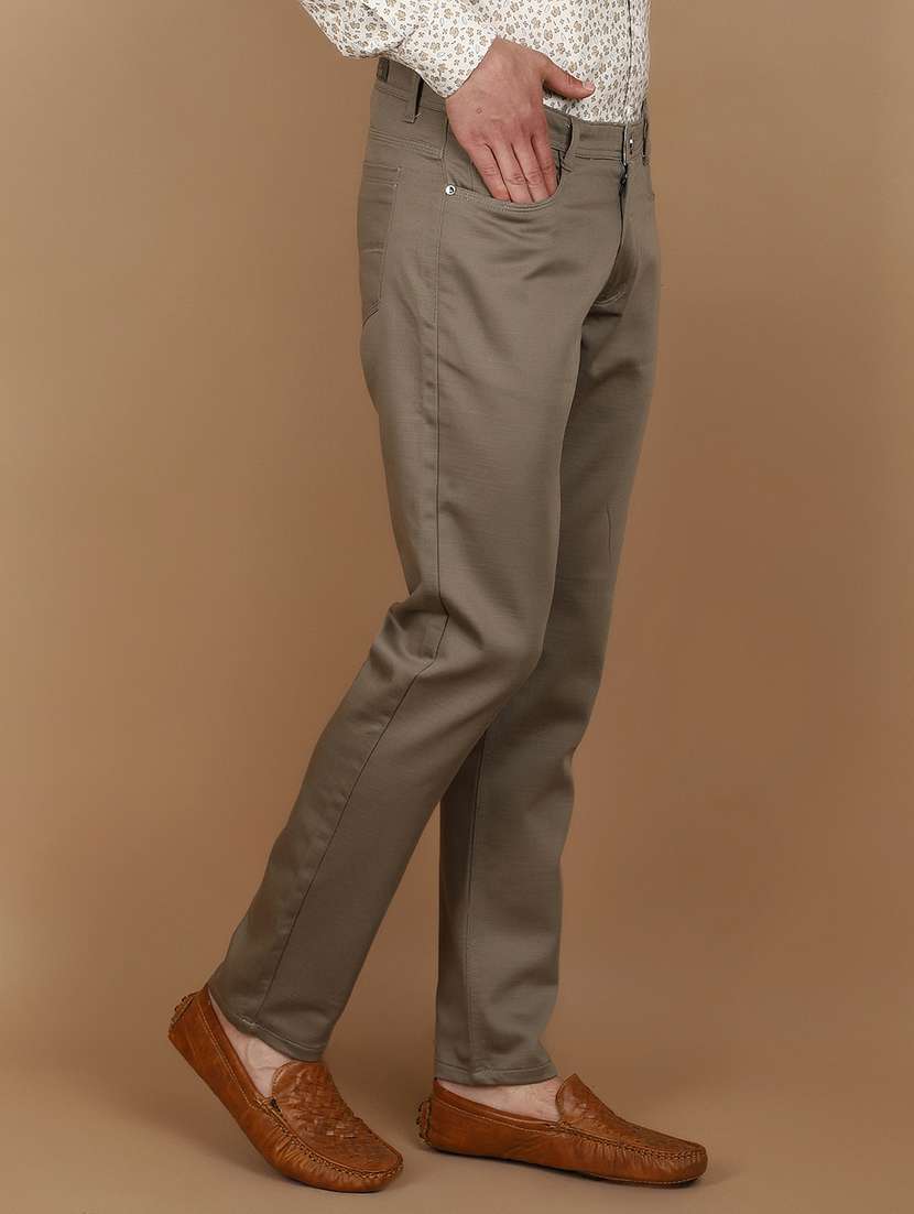 green cotton flat front casual trousers - 21101724 -  Standard Image - 2