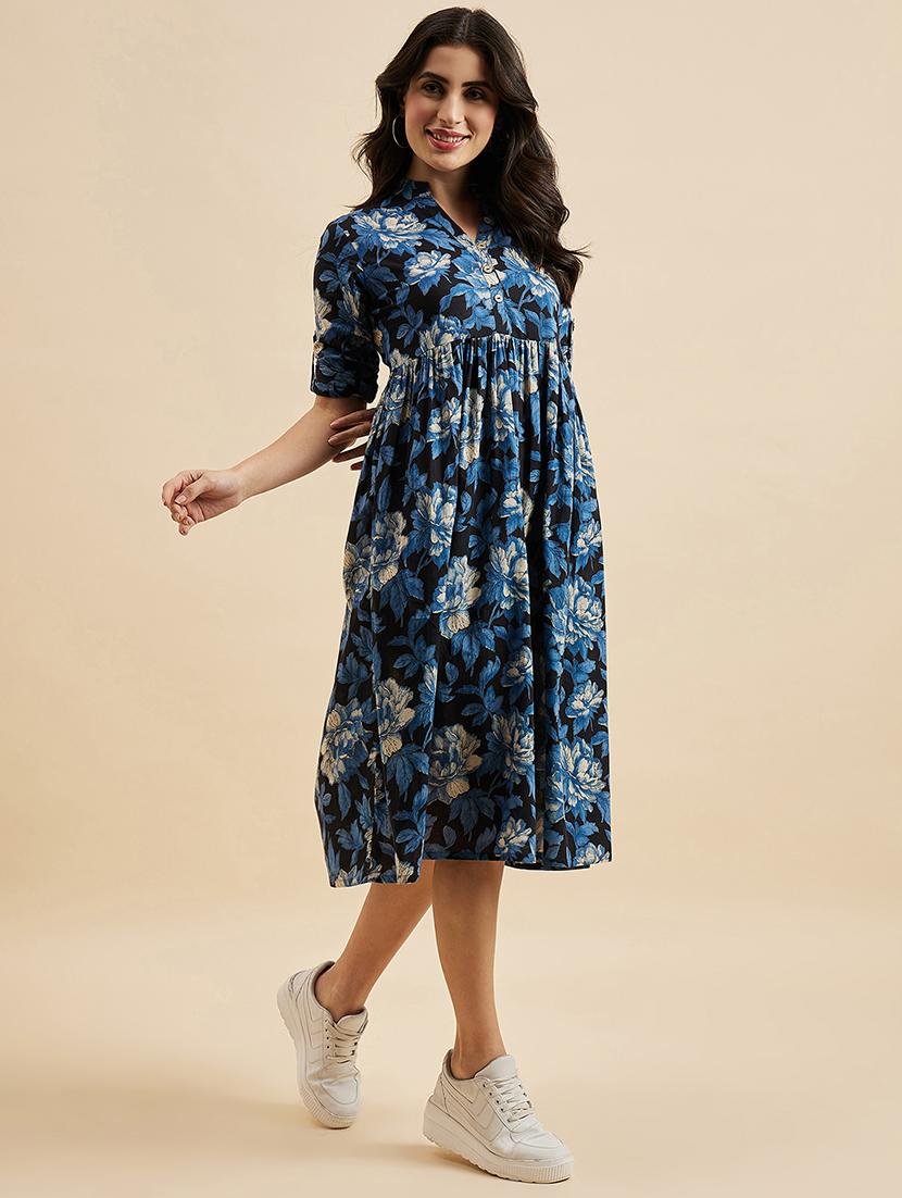 women black floral printed detailed dress - 21102135 -  Zoom Image - 0