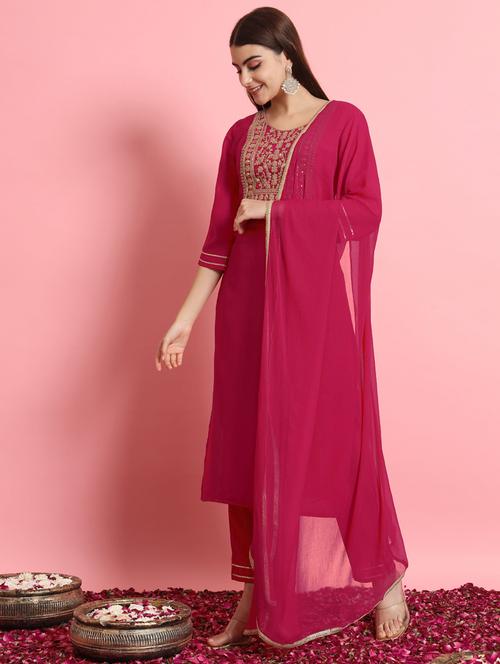 women solid with work kurta pant with dupatta suit set - 21102144 - Standard Image - 0