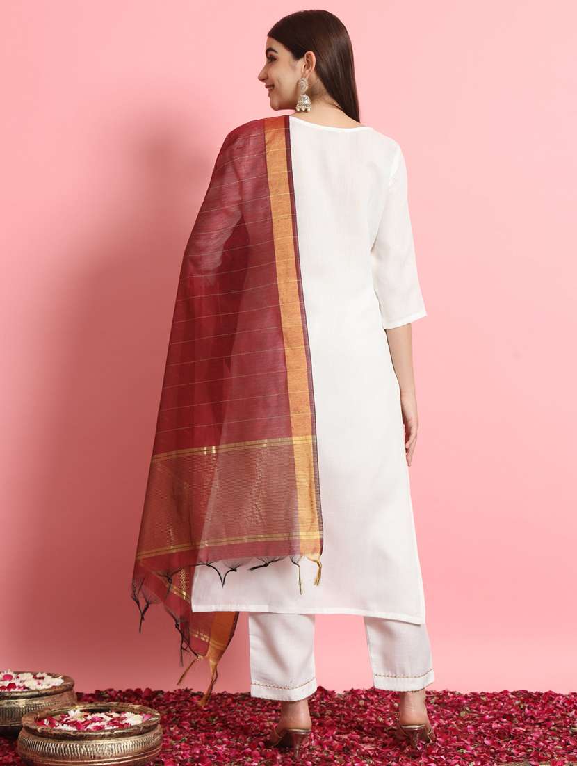 women three quarter sleeve kurta pant with dupatta set - 21102151 - Standard Image - 2