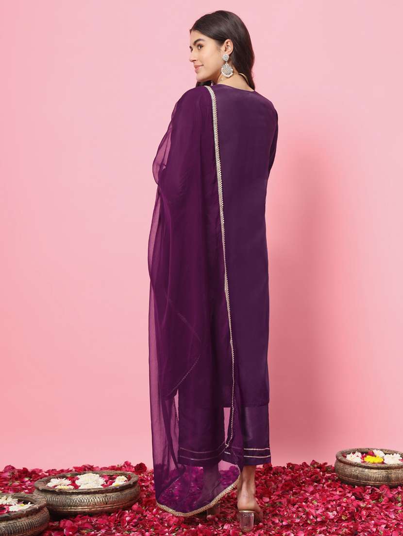women purple kurta pant set with dupatta - 21102174 -  Standard Image - 2