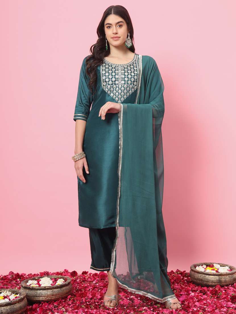 women embroidered kurta bottom with dupatta suit set