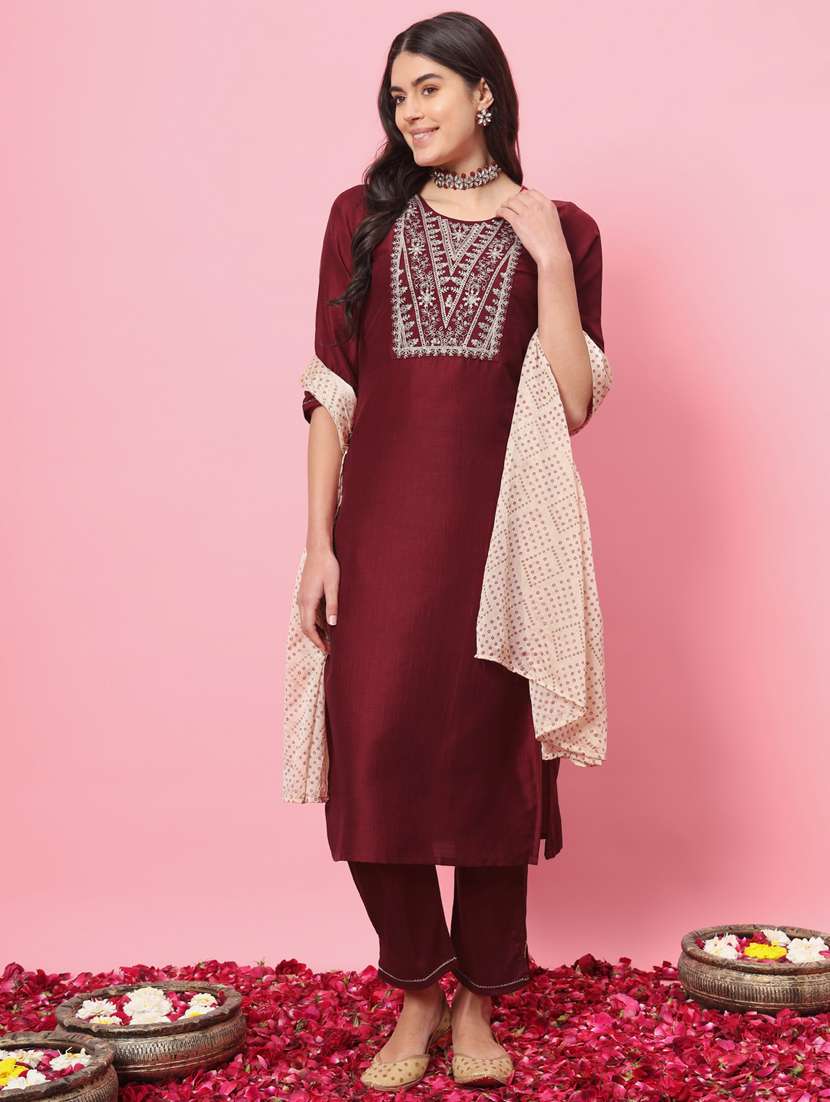 women embroidered kurta bottom with dupatta suit set
