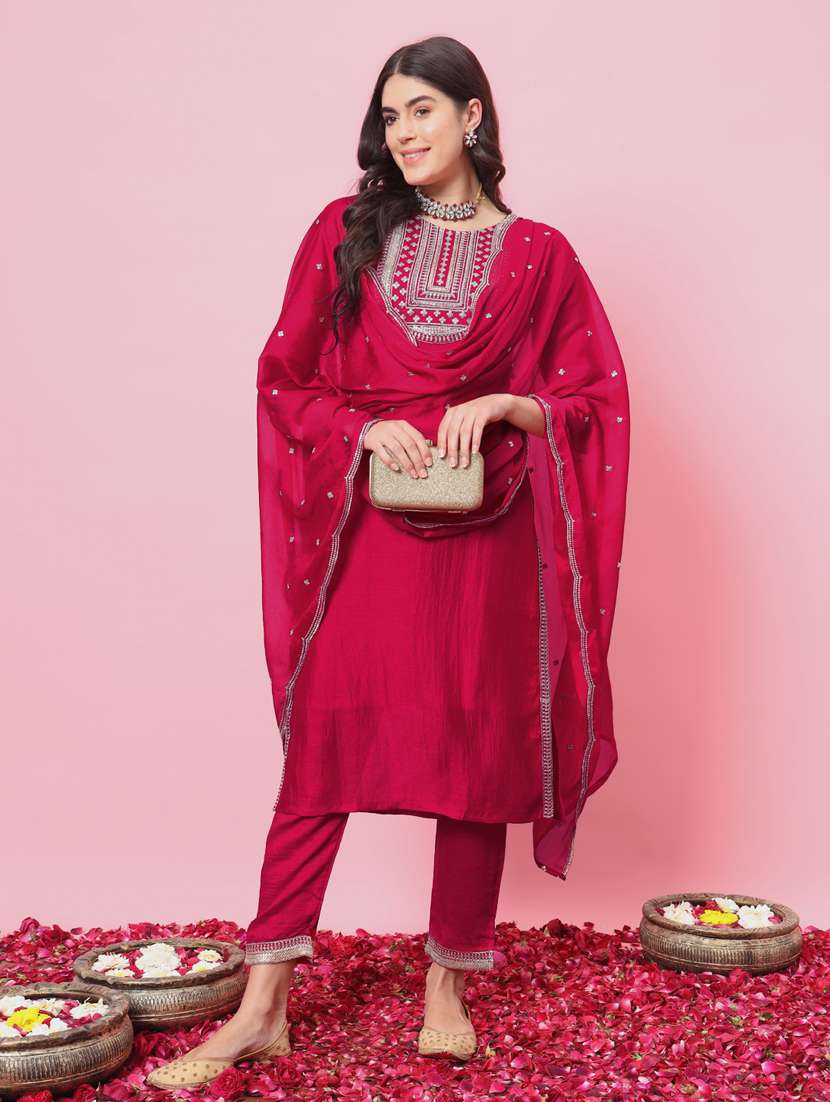 women pink kurta pant set with dupatta - 21102188 - Zoom Image - 0