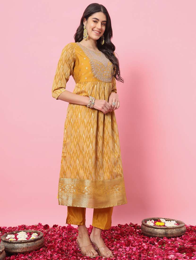 women ikat kurta bottom with dupatta suit set