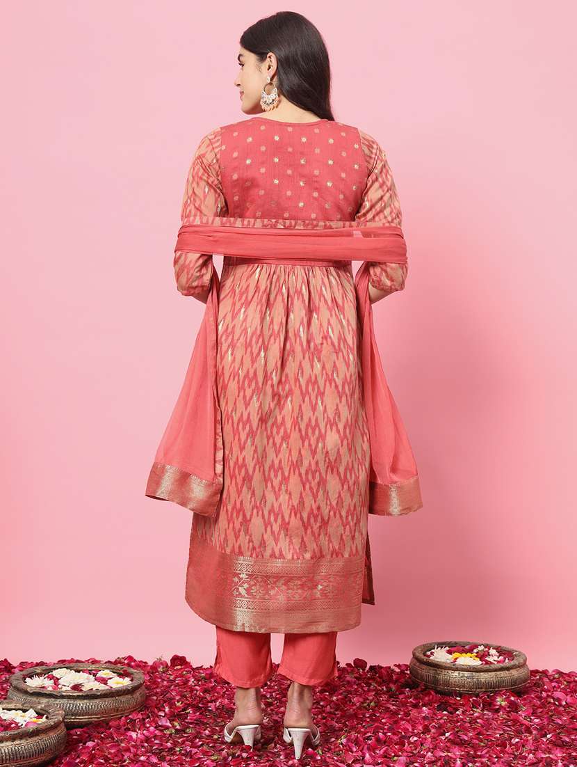 women peach kurta pant set with dupatta - 21102200 -  Standard Image - 2