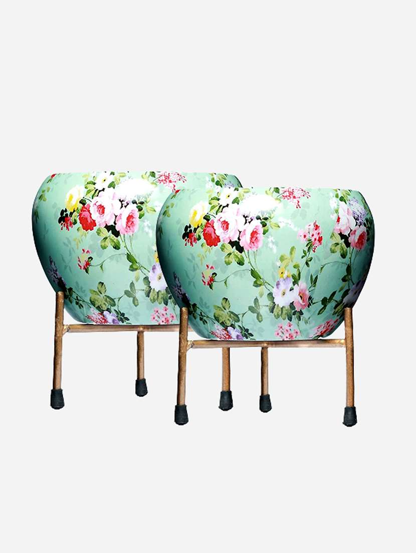 pack of 2 floral printed home decor pot