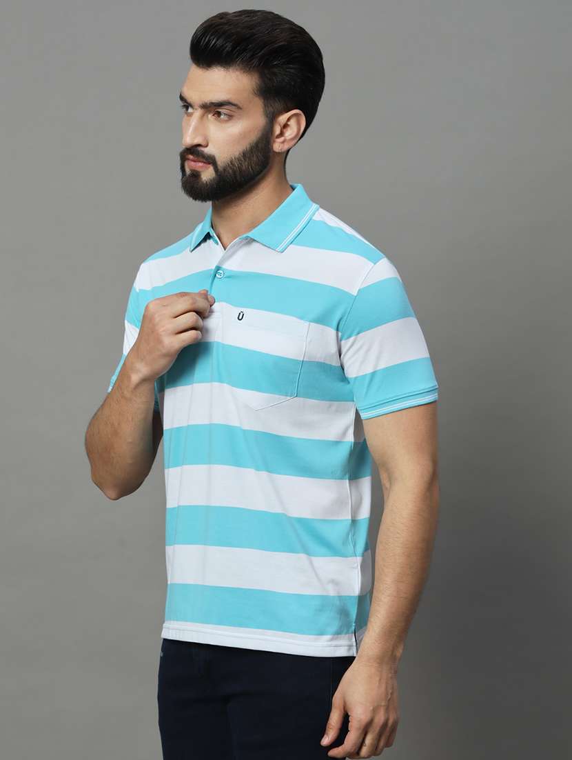 men light blue color blocked regular fit polo t-shirt