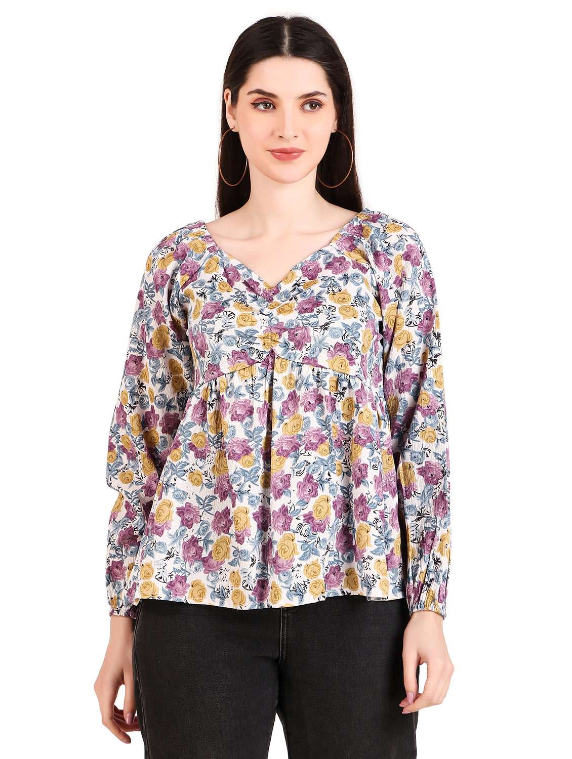 women white floral printed casual top