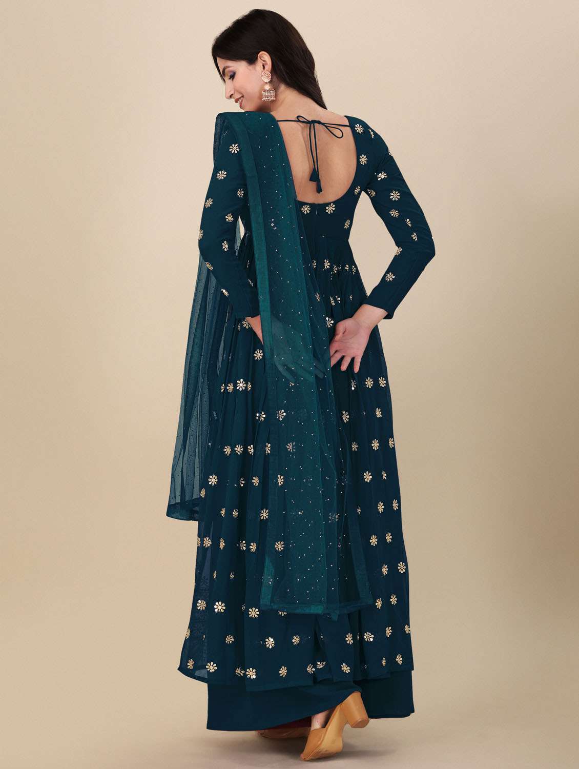 teal angrakha semi-stitched suit - 21102528 -  Standard Image - 2
