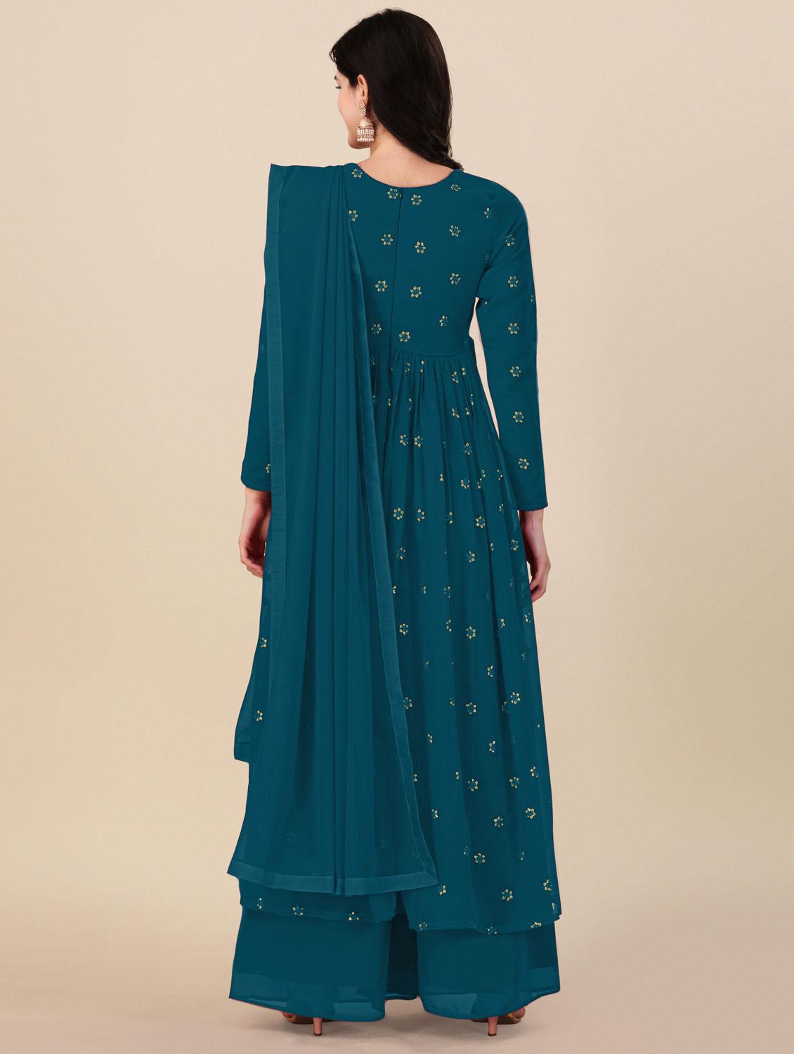 teal angrakha semi-stitched suit - 21102530 - Standard Image - 2