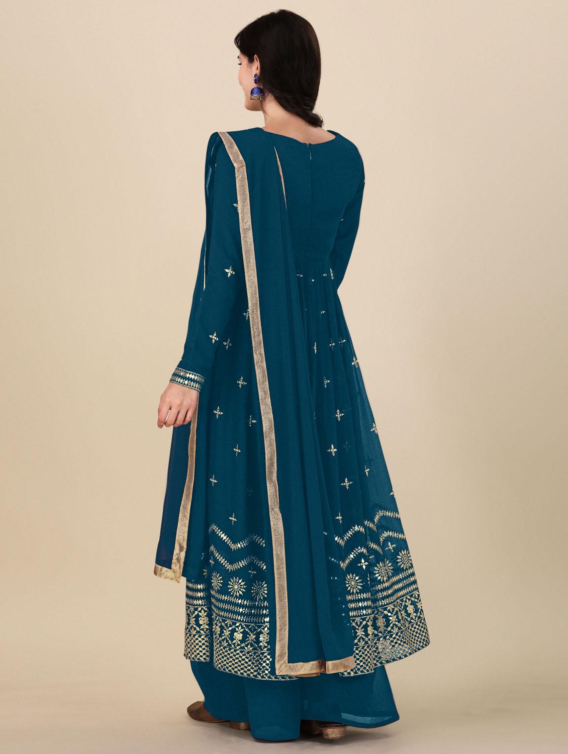 teal angrakha semi-stitched suit - 21102532 - Standard Image - 2
