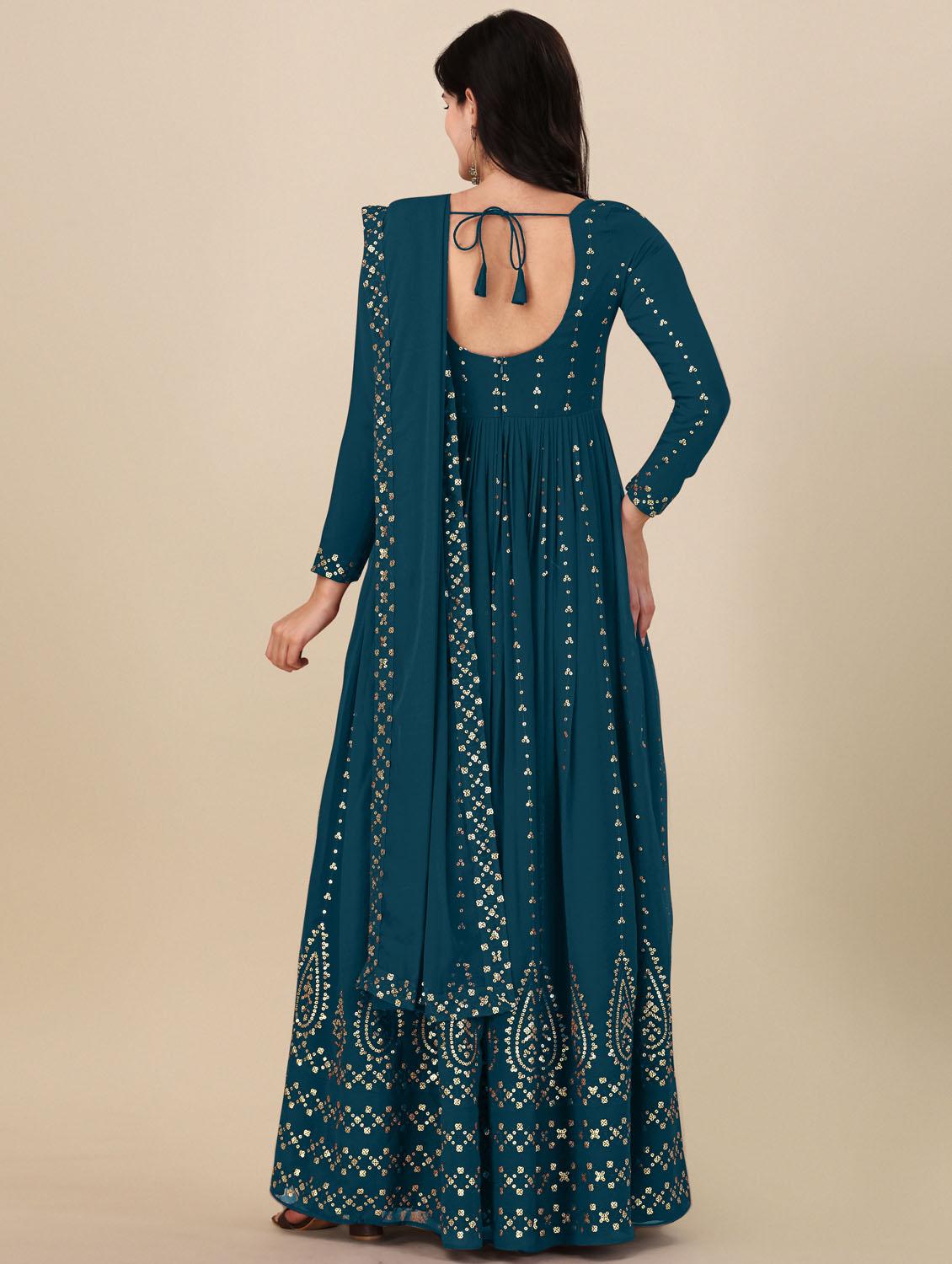 teal angrakha semi-stitched suit - 21102534 - Standard Image - 2