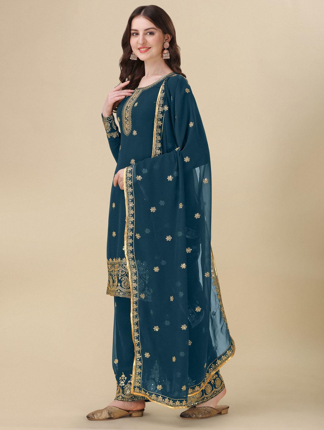 teal angrakha semi-stitched suit - 21102537 - Standard Image - 2
