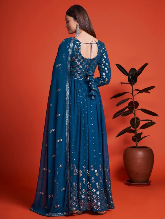 teal anarkali semi-stitched suit - 21102539 - Standard Image - 2