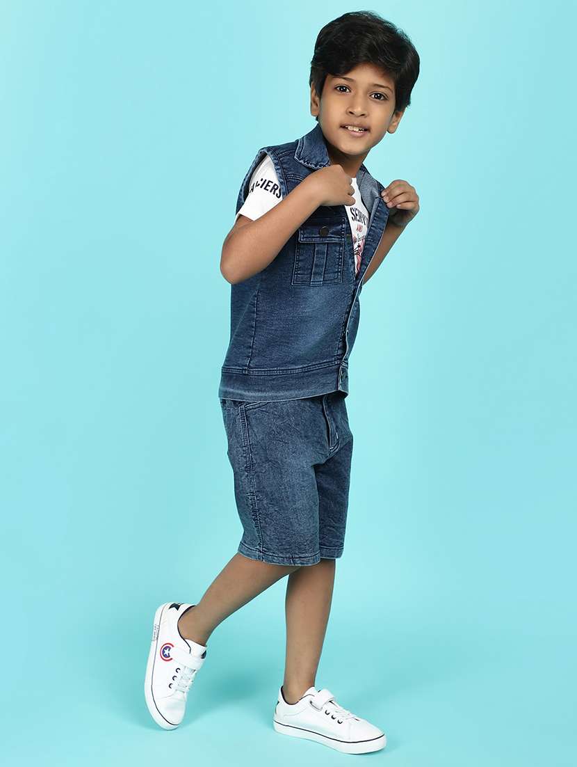 boys printed shorts set with denim jacket - 21102788 -  Standard Image - 2