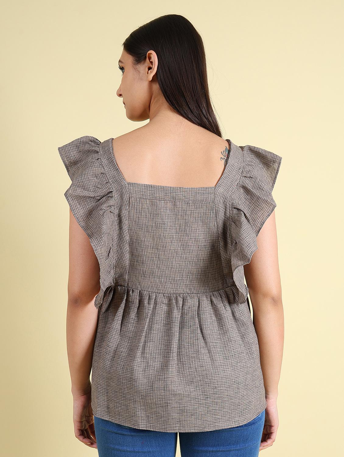 women grey checked printed detailed top - 21102941 - Standard Image - 2