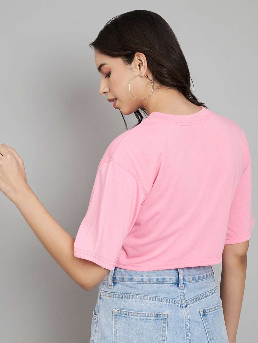 women pink placement printed crop t-shirt - 21102971 -  Standard Image - 2