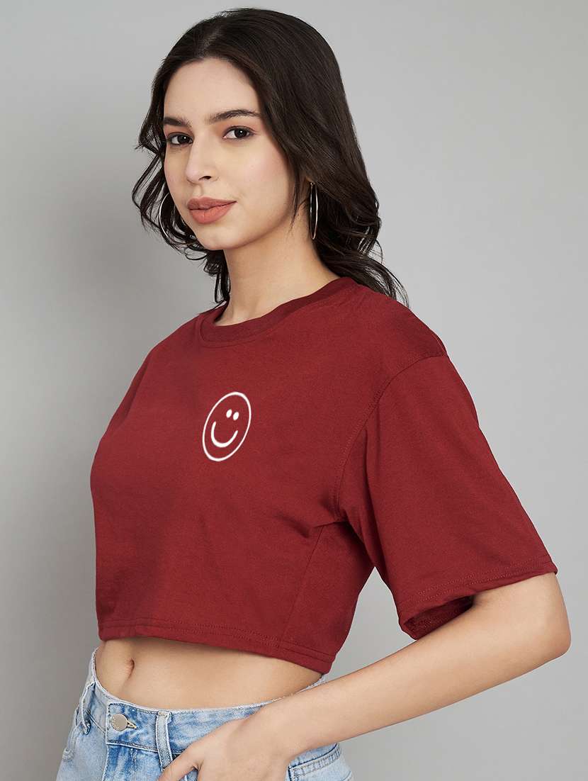 women maroon placement printed crop t-shirt - 21102975 -  Standard Image - 2