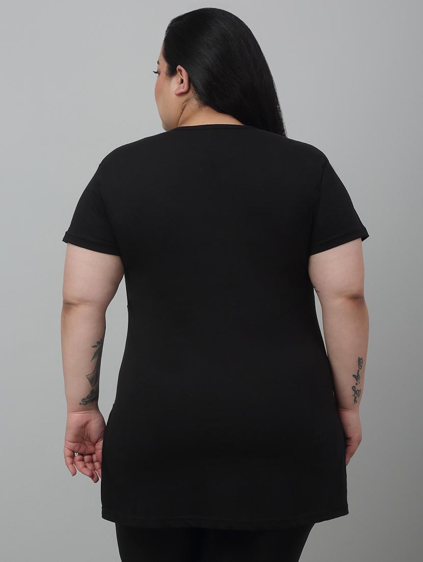 women round neck chest print plus size t-shirt - 21103015 - Standard Image - 2