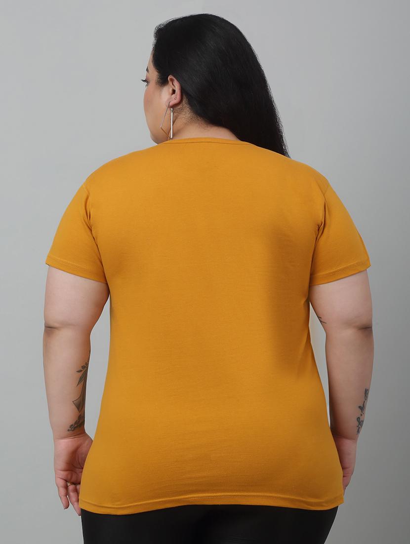women round neck chest print plus size t-shirt - 21103018 - Standard Image - 2