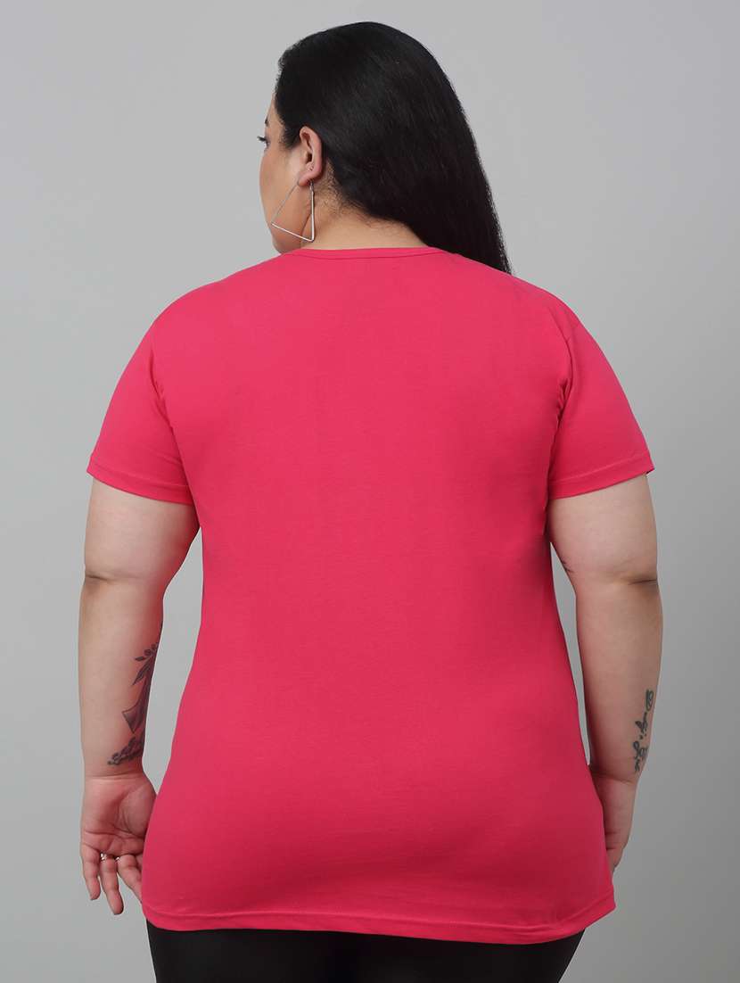 women round neck chest print plus size t-shirt - 21103047 - Standard Image - 2