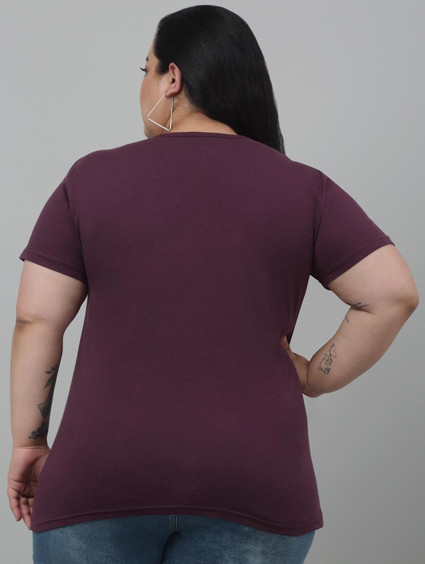 women round neck chest print plus size t-shirt - 21103048 - Standard Image - 2