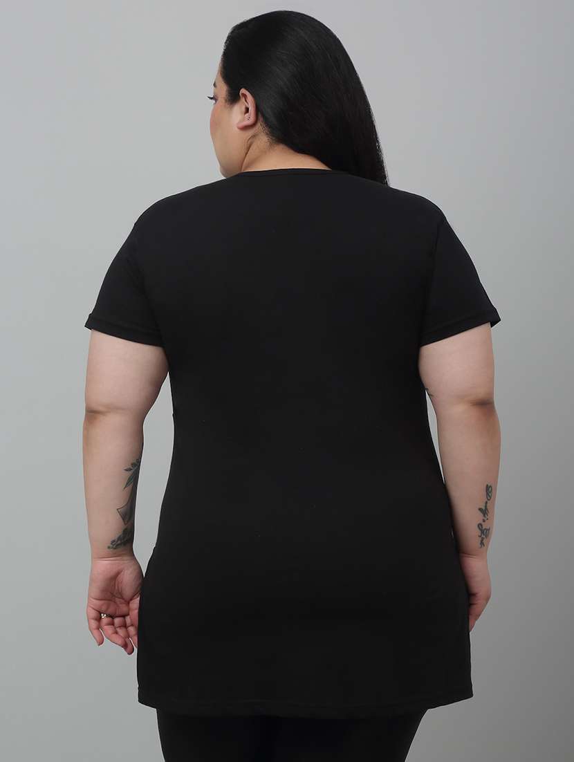 women round neck chest print plus size t-shirt - 21103049 -  Standard Image - 2