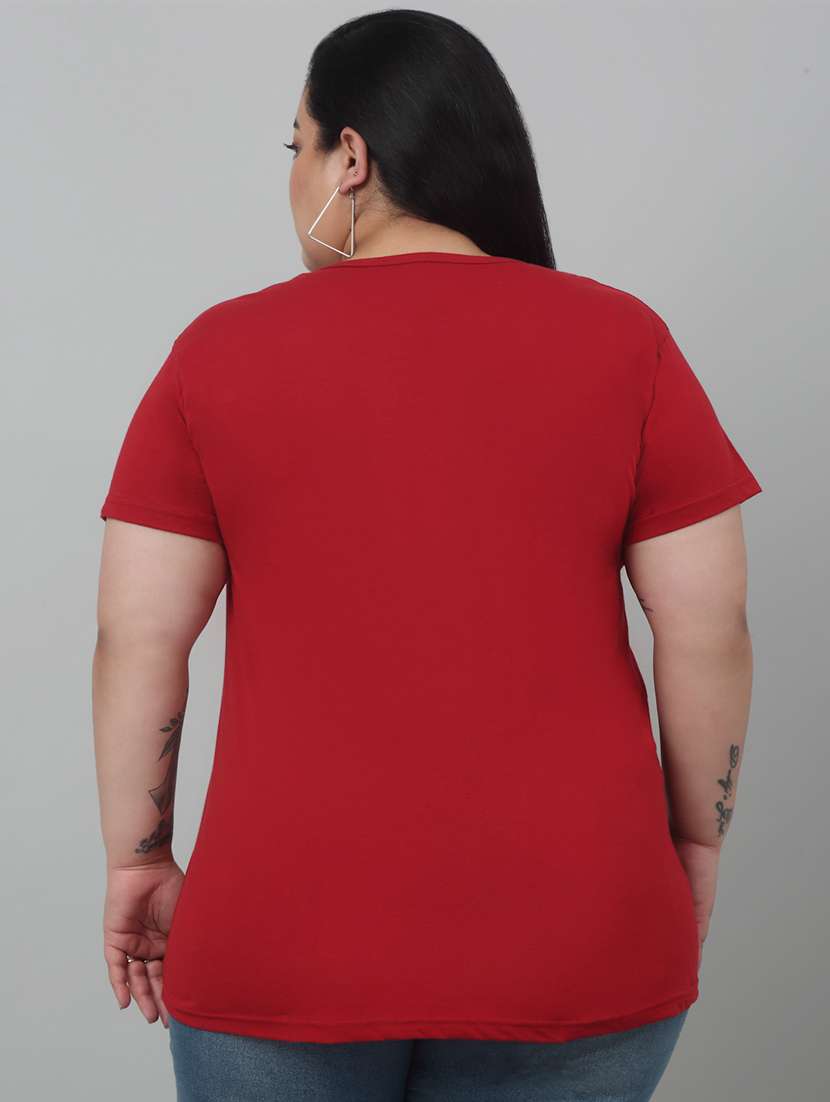 women round neck chest print plus size t-shirt - 21103051 - Standard Image - 2